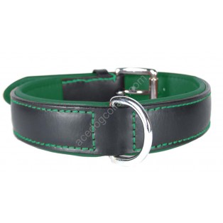 Ace Comfy LEATHER DOG COLLAR Padded And lined with soft Lamb's Leather (Forest Green Lining).